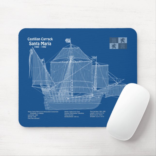Alfombrilla De Ratón Santa María - Planes de Blueprint de barco ABD (Con ratón)