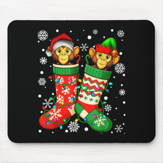 Alfombrilla De Ratón Santa Monkey Animal In Christmas Socks Men Women  (Frente)