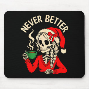 Alfombrilla De Ratón Santa Niña Esqueleto Bebiendo Café Navidad Diverti