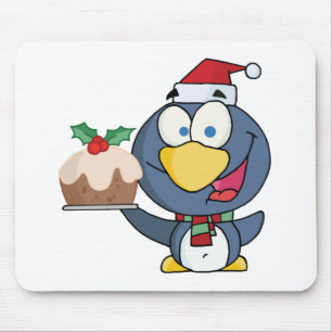 Alfombrilla De Ratón Santa Pingüino con pastel de Navidades