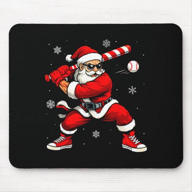 Alfombrilla De Ratón Santa Playing Baseball Xmas Funny Christmas Baseba (Frente)
