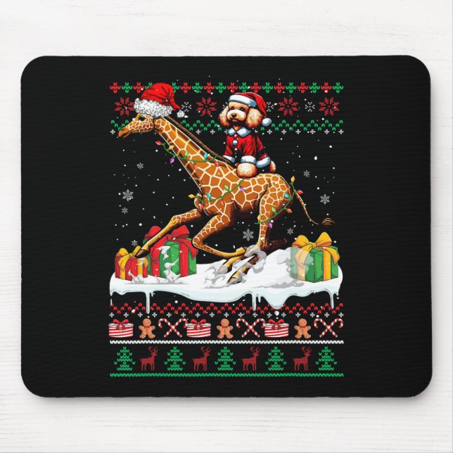 Alfombrilla De Ratón Santa Poodle Riding Giraffe Navidades Sweater Love (Frente)