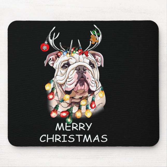Alfombrilla De Ratón Santa Reindeer English Bulldog Dog Christmas Light (Frente)