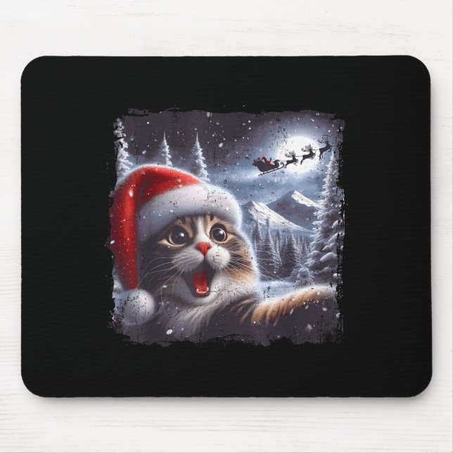 Alfombrilla De Ratón Santa Reindeer Selfie Cat Funny Christmas Tee  (Frente)