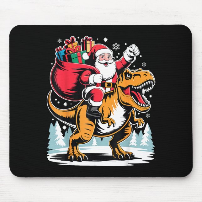 Alfombrilla De Ratón Santa Riding Dinosaur T Rex Christmas Boys Xmas  (Frente)