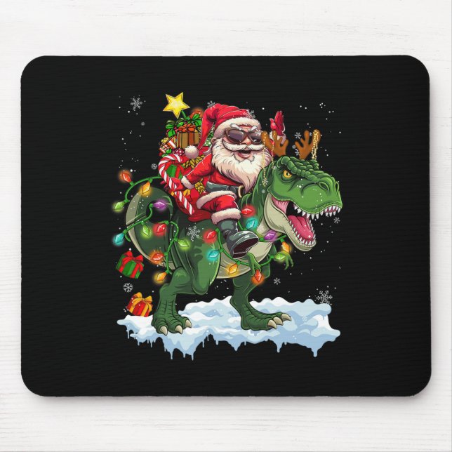 Alfombrilla De Ratón Santa Riding Dinosaur T Rex Christmas Light (Frente)