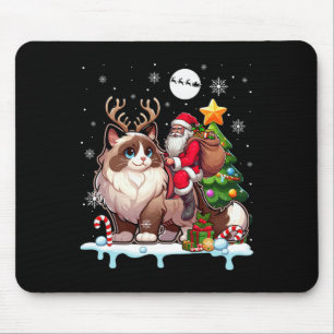Alfombrilla De Ratón Santa Riding Ragdoll Cat Xmas Tree Colorf