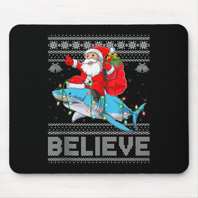 Alfombrilla De Ratón Santa Riding Shark Ugly Christmas Sweater Believe  (Frente)