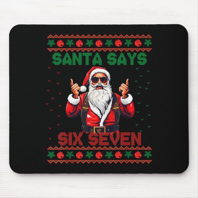 Alfombrilla De Ratón Santa Says Six Seven Ugly Christmas Sweater 67 Mem (Frente)