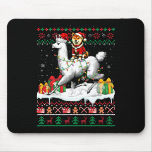 Alfombrilla De Ratón Santa Shiba Inu montando Navidades de Llama Sweate
