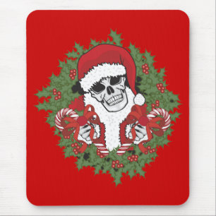 Alfombrilla De Ratón Santa Skull con Wreath