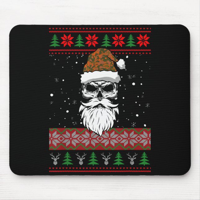 Alfombrilla De Ratón Santa Skull Ugly Christmas Sweater Camo Aesthetic  (Frente)