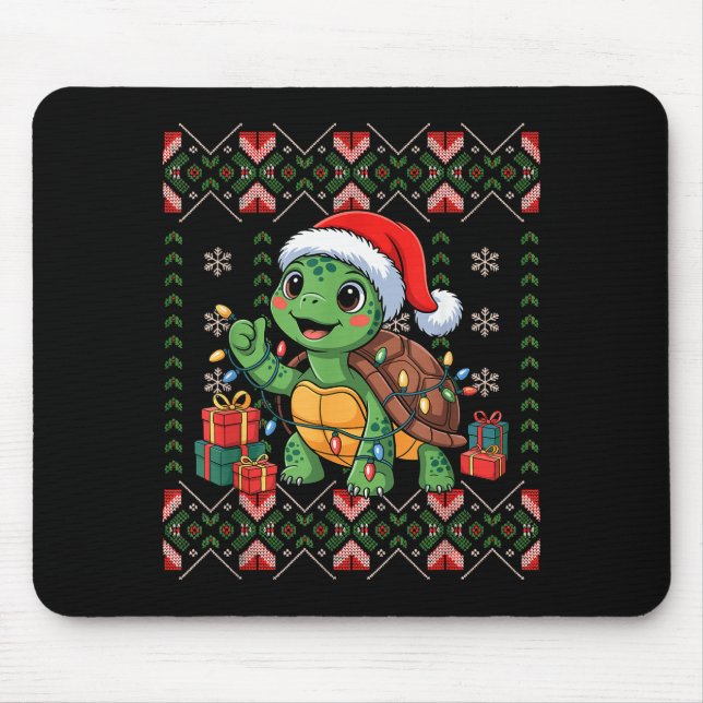 Alfombrilla De Ratón Santa Turtle Christmas Ugly Sweater Funny Holiday  (Frente)