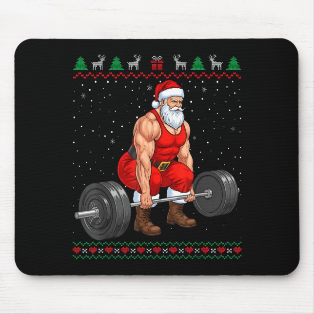 Alfombrilla De Ratón Santa Weightlifting Christmas Deadlift Gym Ugly Sw (Frente)