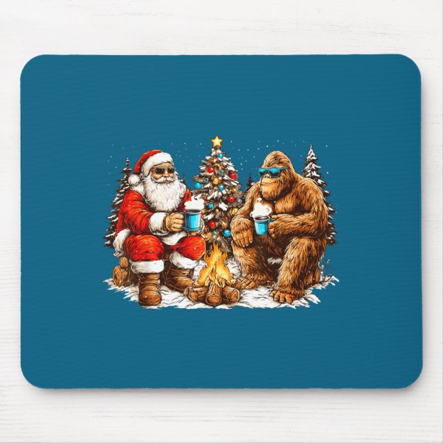 Alfombrilla De Ratón Santa With Bigfoot Christmas Campfire Funny Sasqua (Frente)