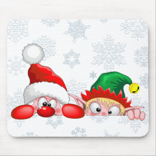 Alfombrilla De Ratón Santa y Elfo Dibujo Animado de Navidad Divertido y