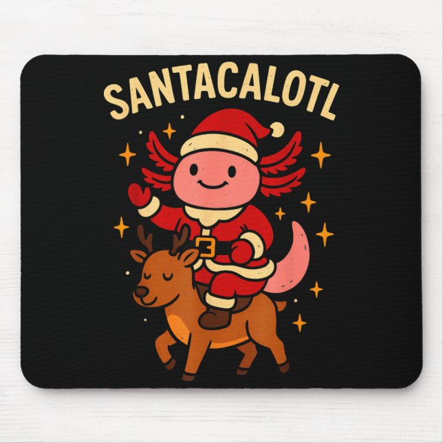 Alfombrilla De Ratón Santacalotl Santa Claus Cute Axolotl Snow Reindeer (Frente)