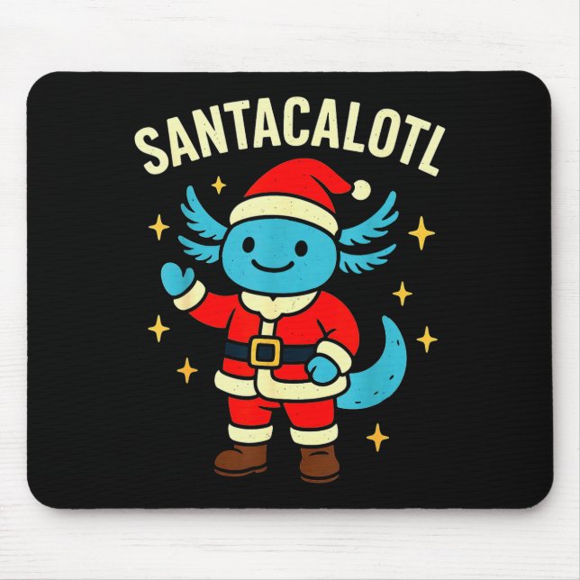 Alfombrilla De Ratón Santacalotl Santa Claus Cute Blue Axolotl New Year (Frente)