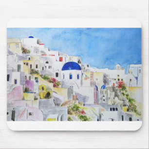 Alfombrilla De Ratón Santoroni Grecia Pintura acuática del mar Egeo
