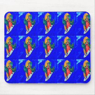 Alfombrilla De Ratón santos que practican surf en mousepad azul