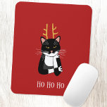 Alfombrilla De Ratón Sarcastic Christmas Cat Humor<br><div class="desc">A sarcastic,  annoyed and unenthusiastic black and white tuxedo cat with Christmas antlers.  Ho ho ho,  etc.
Change or remove the text to customize.</div>