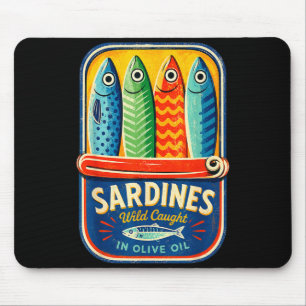 Alfombrilla De Ratón Sardinas pescado enlatado gráfico retro verano par