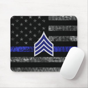 Alfombrilla De Ratón Sargento Stripes Bandera de la Línea Azul delgada