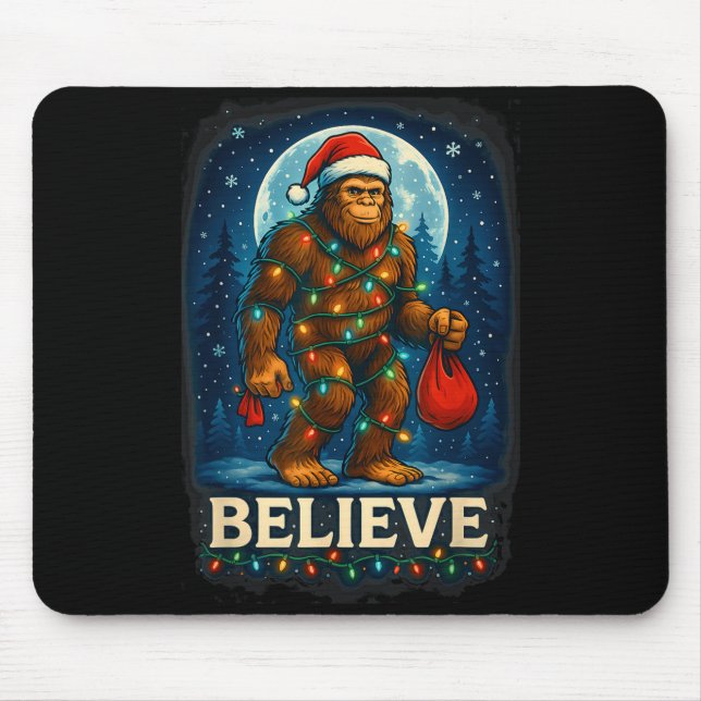 Alfombrilla De Ratón Sasquatch Christmas Lights Holiday Believe  (Frente)