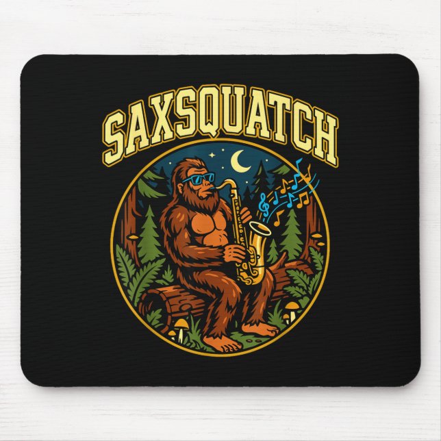 Alfombrilla De Ratón Saxsquatch Bigfoot Saxophone Player Jazz Music Hum (Frente)