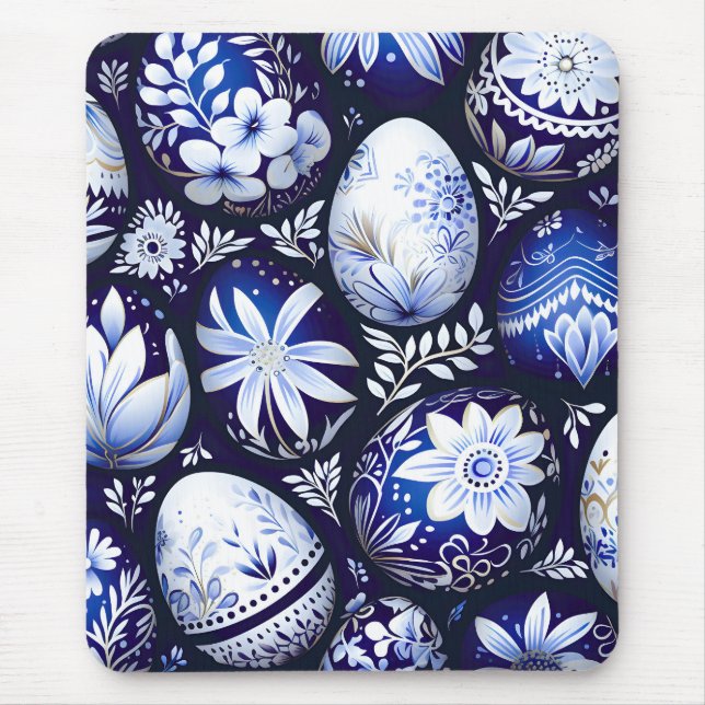 Alfombrilla De Ratón Scandinavian Blue Easter Egg Spring Floral (Frente)