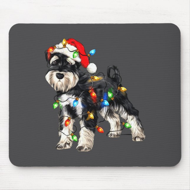 Alfombrilla De Ratón Schnauzer Christmas Dog Christmas Lights Santa Hat (Frente)