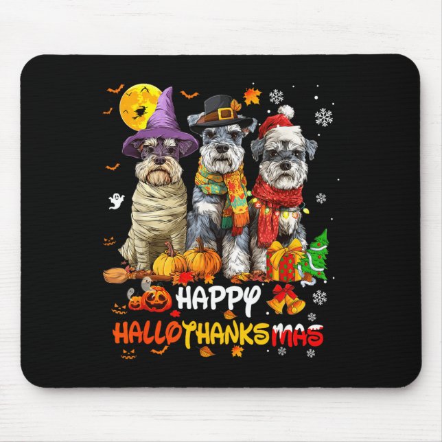 Alfombrilla De Ratón Schnauzer Happy Hallothanksmas Dog Lover Christmas (Frente)