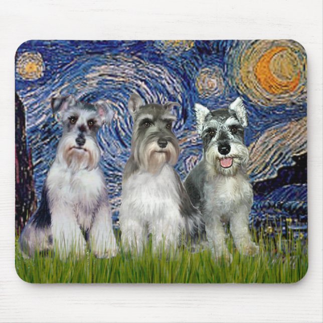 Alfombrilla De Ratón Schnauzers (3) - Noche estrellada (Frente)