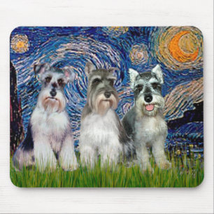 Alfombrilla De Ratón Schnauzers (tres) - Noche estrellada
