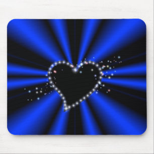 Alfombrilla De Ratón schwarzes Herz mit Sternchen auf blau - schwarz