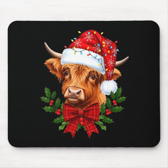 Alfombrilla De Ratón Scottish Highland Cow Christmas Funny Cow Lover Xm (Frente)