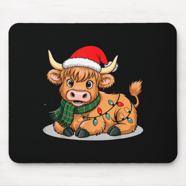 Alfombrilla De Ratón Scottish Highland Cow Christmas Lights Xmas Party  (Frente)