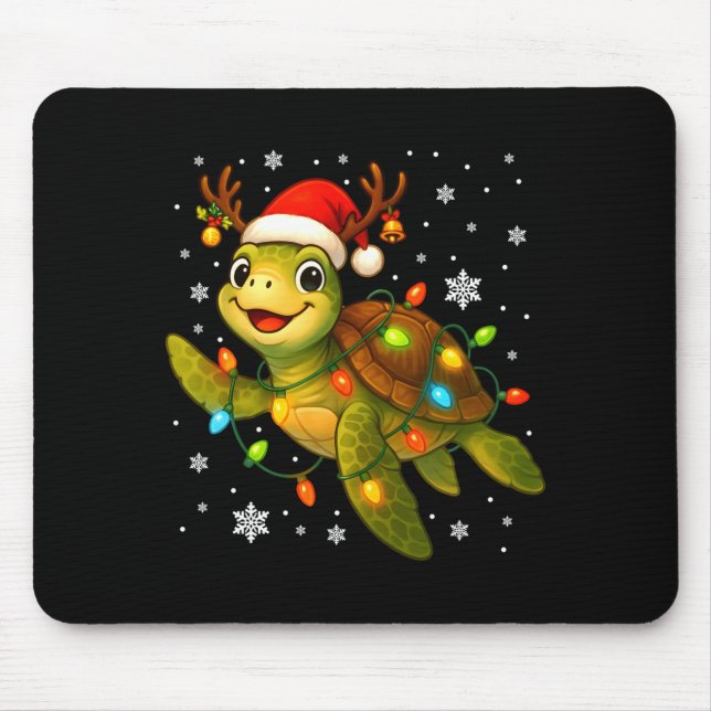 Alfombrilla De Ratón Sea Turtle Christmas Lights Funny Santa Hat Merry  (Frente)