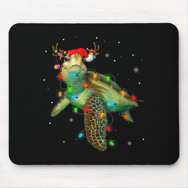 Alfombrilla De Ratón Sea Turtle Christmas Lights Funny Santa Hat Merry  (Frente)