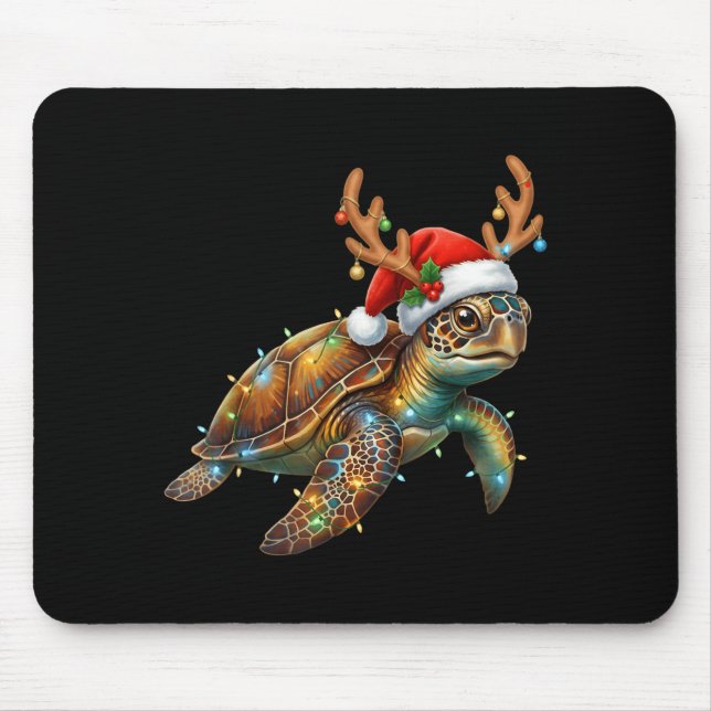 Alfombrilla De Ratón Sea Turtle Christmas Lights Santa Hat Merry Christ (Frente)