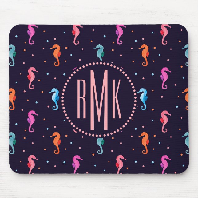 Alfombrilla De Ratón Seahorses de la acuarela en modelo de los azules (Frente)