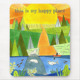 Alfombrilla De Ratón Seal River Kayak Sunrise Happy Place Art
