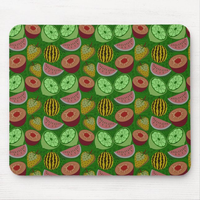 Alfombrilla De Ratón Seamless pattern tropical fruit & green background (Frente)