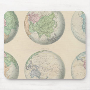 Alfombrilla De Ratón Seis mapas hemisféricos del mundo