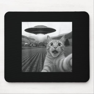 Alfombrilla De Ratón Selfie de gato con ovni alienígena divertido para