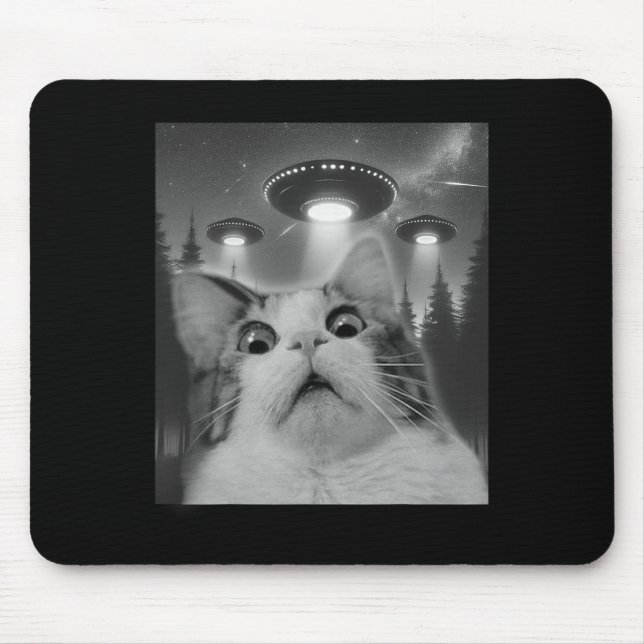 Alfombrilla De Ratón Selfie De Gato Con Ufos (Frente)
