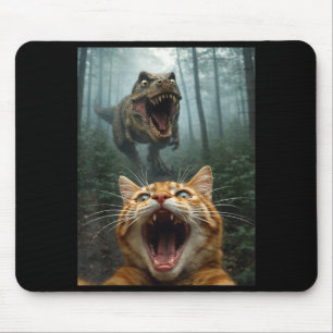 Alfombrilla De Ratón Selfie de gato naranja con dinosaurio T-Rex divert