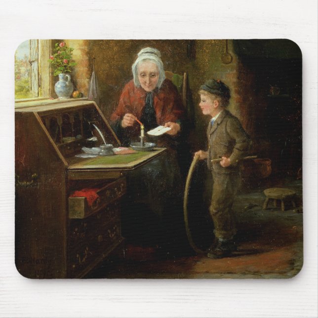 Alfombrilla De Ratón Sellando una letra, 1890 (aceite en el panel) (Frente)