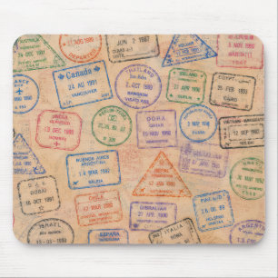 Alfombrilla De Ratón Sellos de pasaporte vintage coloridos Efímera de v