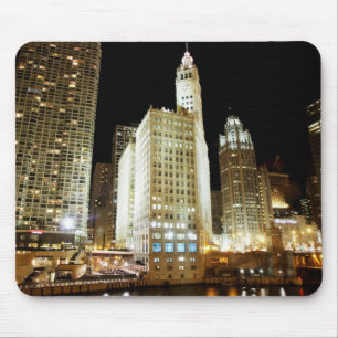 Alfombrilla De Ratón Señal famosa de Chicago en la noche
